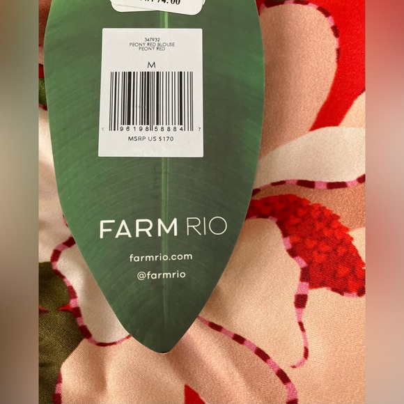 FARM Rio Red Floral Voluminous Sleeve Blouse with Colorrful Accents - Size M - Picture 7 of 7